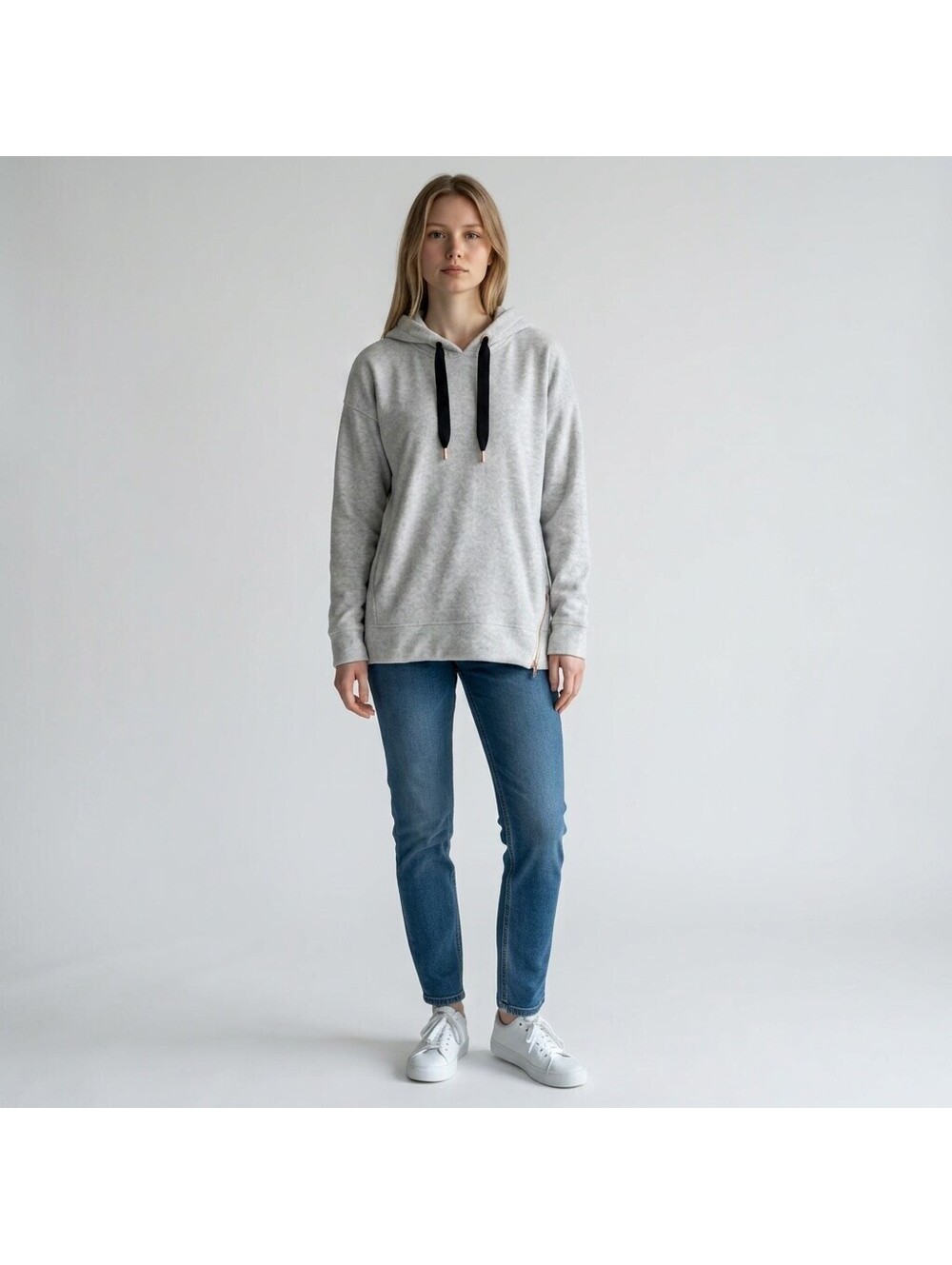 Xersion Hoodie Women L Large Gray Hooded Long Sleeve Pullover Fleece Casual